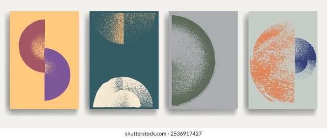Conjunto de diseño artístico moderno con Elementos de diseño de semicírculo . Grunge texturizado medio círculos en estilo de arte. Arte de la pared, diseño del cartel del hogar . Forma abstracta de Vector. Arte moderno. Conjunto de diseños contemporáneos .