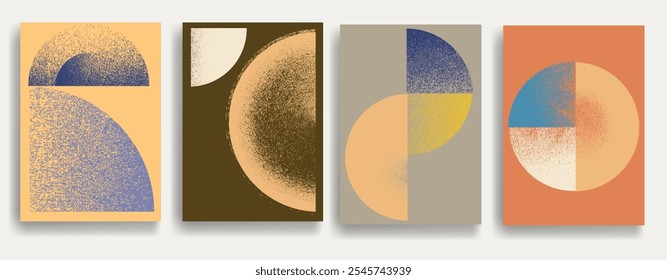 Modern artistic layout set with semicircle design elements . Grunge textured half circles in art style  . Wall art , home poster design . Vector abstract shape. Modern art . Contemporary layouts set .