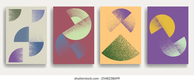 Modern artistic layout set with semicircle design elements . Grunge textured half circles in art style  . Wall art , home poster design . Vector abstract shape. Modern art . Contemporary layouts set .