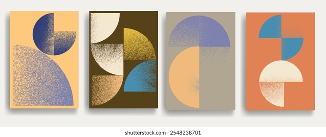 Modern artistic layout set with semicircle design elements . Grunge textured half circles in art style  . Wall art , home poster design . Vector abstract shape. Modern art . Contemporary layouts set .