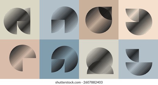 Modern artistic layout set with semicircle design elements . Many lines form half circles in art style . Wall art , home poster design . Vector abstract shape. Modern art . Contemporary composition . 