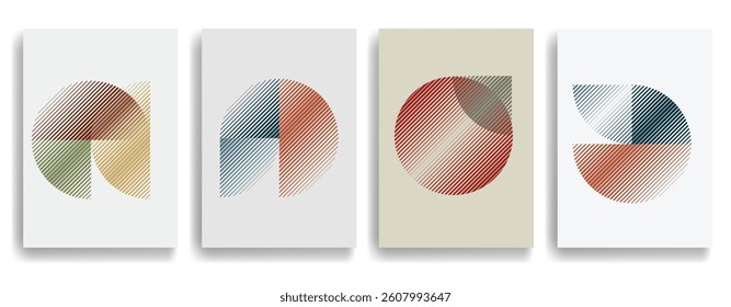 Modern artistic layout set with semicircle design elements . Many lines form half circles in art style . Wall art , home poster design . Vector abstract shape. Modern art . Contemporary composition . 