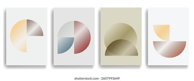 Modern artistic layout set with semicircle design elements . Many lines form half circles in art style . Wall art , home poster design . Vector abstract shape. Modern art . Contemporary composition . 