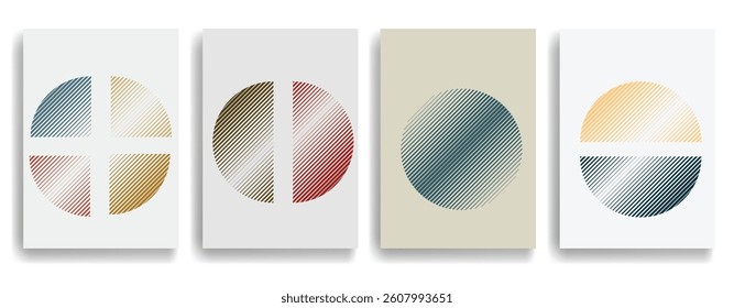 Modern artistic layout set with semicircle design elements . Many lines form half circles in art style . Wall art , home poster design . Vector abstract shape. Modern art . Contemporary composition . 