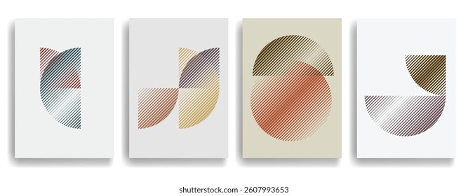 Modern artistic layout set with semicircle design elements . Many lines form half circles in art style . Wall art , home poster design . Vector abstract shape. Modern art . Contemporary composition . 