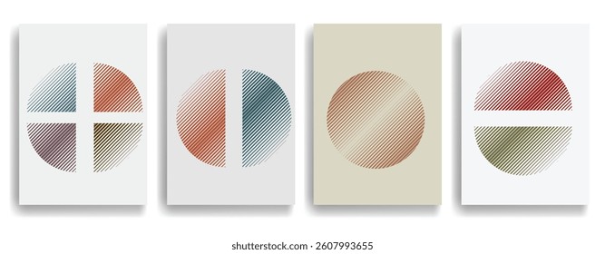 Modern artistic layout set with semicircle design elements . Many lines form half circles in art style . Wall art , home poster design . Vector abstract shape. Modern art . Contemporary composition . 