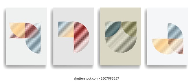 Modern artistic layout set with semicircle design elements . Many lines form half circles in art style . Wall art , home poster design . Vector abstract shape. Modern art . Contemporary composition . 