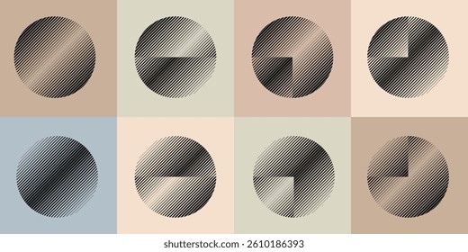 Modern artistic layout set with semicircle design elements . Many lines form half circles in art style . Wall art , home poster design . Vector abstract shape. Modern art . Contemporary composition . 