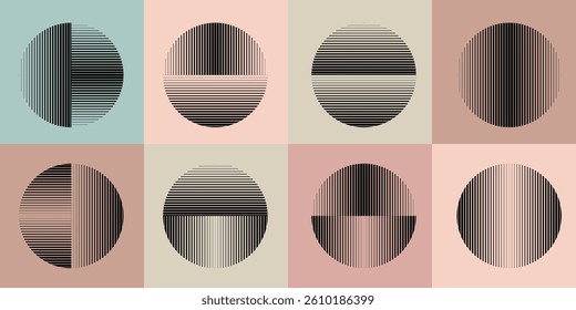 Modern artistic layout set with semicircle design elements . Many lines form half circles in art style . Wall art , home poster design . Vector abstract shape. Modern art . Contemporary composition . 