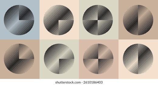Modern artistic layout set with semicircle design elements . Many lines form half circles in art style . Wall art , home poster design . Vector abstract shape. Modern art . Contemporary composition . 