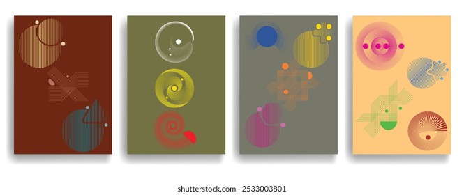 Conjunto de diseño artístico moderno con Elementos de diseño inusuales . Estilo de arte moderno . Arte de la pared, colección del cartel del hogar . Vector. Conjunto de diseños contemporáneos . Formas geométricas en carteles para decoración de paredes