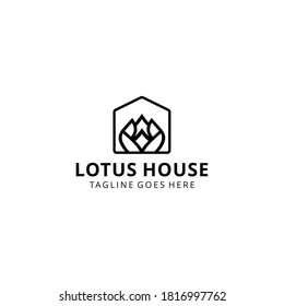 modern Artistic Lotus Flower with house logo design illustration template sign