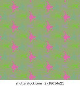Padrão artístico moderno com blocos de cor rosa e verde em um fundo verde claro, criando uma textura repetitiva e decorativa.
