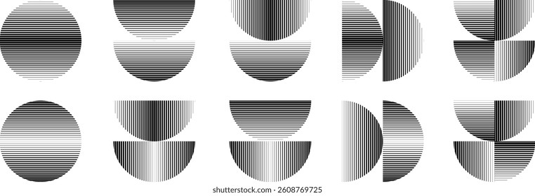 Modern artistic semicircle design elements . Many lines form half circles in art style . Wall art , home poster design . Vector abstract shape. Modern art . Contemporary composition .