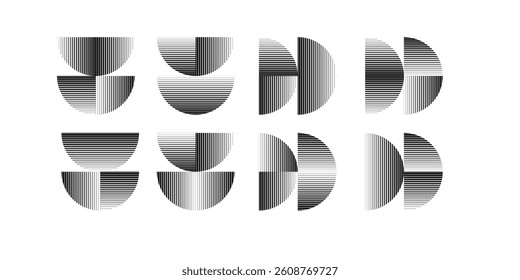 Modern artistic semicircle design elements . Many lines form half circles in art style . Wall art , home poster design . Vector abstract shape. Modern art . Contemporary composition .