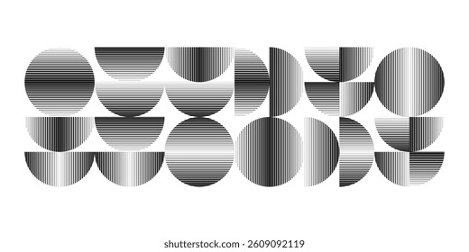 Modern artistic semicircle design elements . Many lines form half circles in art style . Wall art , home poster design . Vector abstract shape. Modern art . Contemporary composition .