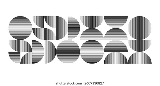 Modern artistic semicircle design elements . Many lines form half circles in art style . Wall art , home poster design . Vector abstract shape. Modern art . Contemporary composition .