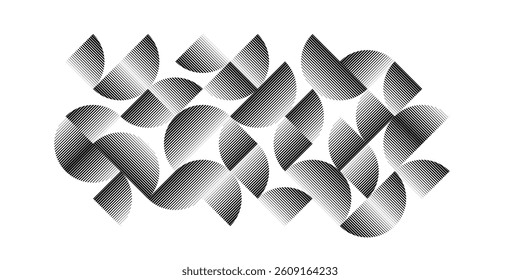 Modern artistic semicircle design elements . Many lines form half circles in art style . Wall art , home poster design . Vector abstract shape. Modern art . Contemporary composition .
