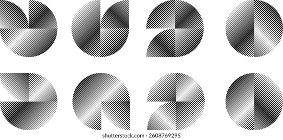 Modern artistic set with semicircle design elements . Many lines form half circles in art style . Wall art , home poster design . Vector abstract shape. Modern art . Contemporary composition .