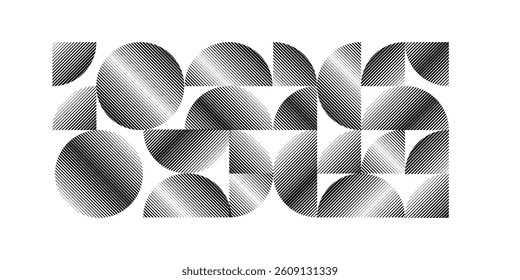 Modern artistic set with semicircle design elements . Many lines form half circles in art style . Wall art , home poster design . Vector abstract shape. Modern art . Contemporary composition .