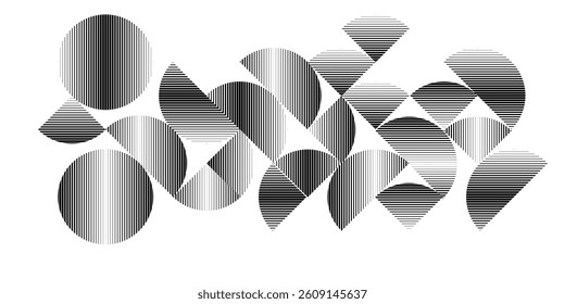 Modern artistic set with semicircle design elements . Many lines form half circles in art style . Wall art , home poster design . Vector abstract shape. Modern art . Contemporary composition .