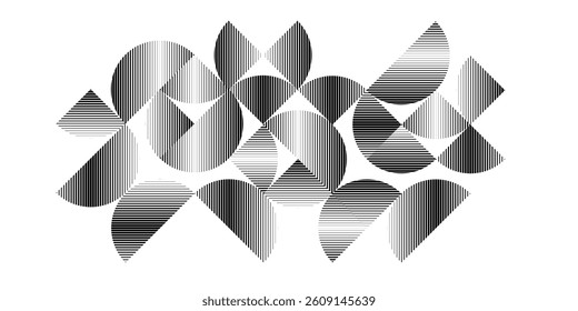 Modern artistic set with semicircle design elements . Many lines form half circles in art style . Wall art , home poster design . Vector abstract shape. Modern art . Contemporary composition .