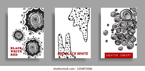 modern artsy cover design template with red, black, and white color