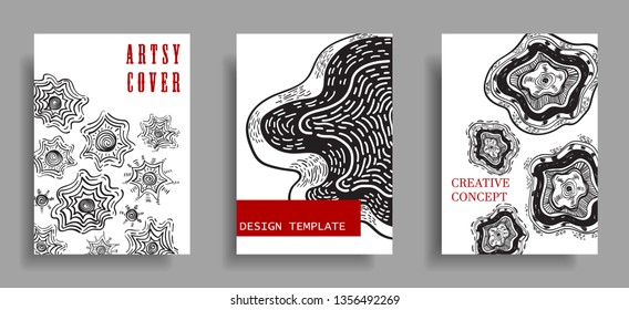 modern artsy cover design template with red, black, and white color