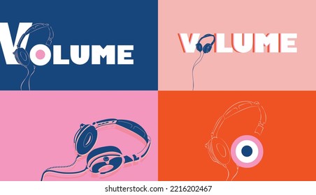 Modern Artsy Headphones Vector Drawing Illustration Icon Design