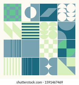 Modern artwork of abstract unusual composition made with geometrical shapes and elements. Simple geometry vector background  