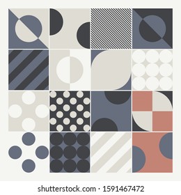 Modern artwork of abstract unusual composition made with geometrical shapes and elements. Simple geometry vector background 