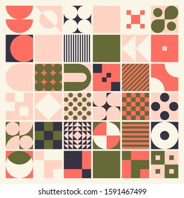 Modern artwork of abstract unusual composition made with geometrical shapes and elements. Simple geometry vector background 