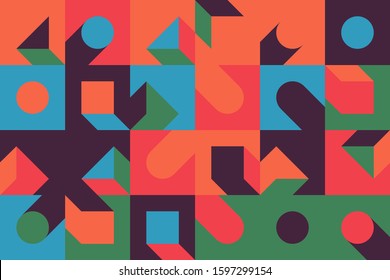 Modern artwork of abstract unusual composition made with geometrical shapes and elements. Simple geometry vector background useful for web design, business cards, invitation, poster, fashion prints.