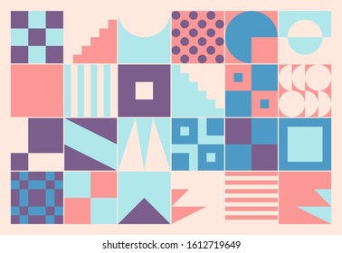 Modern artwork of abstract unusual composition made with geometrical shapes and elements. Simple geometry vector background useful for web design, business cards, invitation, poster, fashion prints.