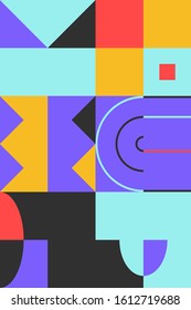 Modern artwork of abstract unusual composition made with geometrical shapes and elements. Simple geometry vector background useful for web design, business cards, invitation, poster, fashion prints.