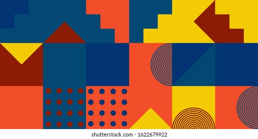 Modern artwork of abstract unusual composition made with geometrical shapes and elements. Simple geometry vector background useful for web design, business cards, invitation, poster, fashion prints.