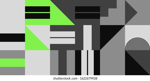 Modern artwork of abstract unusual composition made with geometrical shapes and elements. Simple geometry vector background useful for web design, business cards, invitation, poster, fashion prints.