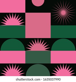 Modern artwork of abstract unusual composition made with geometrical shapes and elements. Simple geometry vector background useful for web design, business cards, invitation, poster, fashion prints.