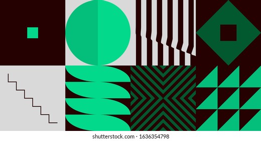 Modern artwork of abstract unusual composition made with geometrical shapes and elements. Simple geometry vector background useful for web design, business cards, invitation, poster, fashion prints.