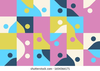 Modern artwork of abstract unusual composition made with geometrical shapes and elements. Simple geometry vector background useful for web design, business cards, invitation, poster, fashion prints.