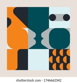 Modern artwork of abstract unusual composition made with geometrical shapes and elements. Simple geometry vector background useful for web design, business cards, invitation, poster, fashion prints.