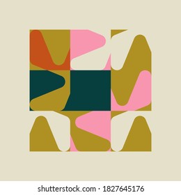 Modern artwork of abstract unusual composition made with geometrical shapes and elements. Simple geometry vector background useful for web design, business cards, invitation, poster, fashion prints.