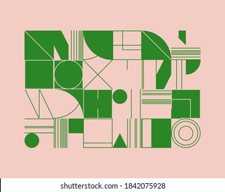 Modern artwork of abstract unusual composition made with geometrical shapes and elements. Simple geometry vector background useful for web design, business cards, invitation, poster, fashion prints.