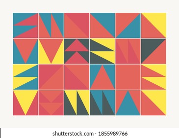 Modern artwork of abstract unusual composition made with geometrical shapes and elements. Simple geometry vector background useful for web design, business cards, invitation, poster, fashion prints.