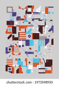 Modern artwork of abstract unusual composition made with geometrical shapes and elements. Simple geometry vector background useful for web design, business cards, invitation, poster, fashion prints.