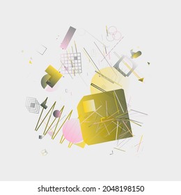 Arte moderno de composición abstracta inusual hecha con formas geométricas y elementos. Sencillo fondo vectorial de geometría útil para diseño web, tarjetas de visita, invitación, afiche, impresiones de moda.