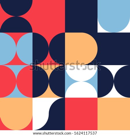 Modern artwork of abstract unusual composition made with geometrical shapes and elements. Simple geometry vector background useful for web design, business cards, invitation, poster, fashion prints.