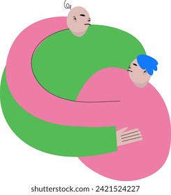 Modern artwork. Couple, parents hugging. Cute character against white background. Cartoon style. Hand drawn Vector illustration. Concept of family, human touch, support and sympathy. Ad