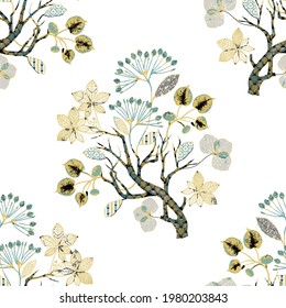 Arte moderno. ilustración interior. Resumen de diferentes hojas con árbol de otoño sobre un fondo blanco. hoja multicolor del árbol de primavera.
