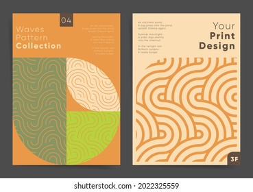 Modern artwork simple geometric wavy lines poster collection layouts. Asian trendy style cover template for business posters, banners, brochures, cards, web, Japanese business design templates.